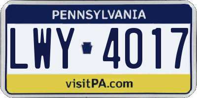 PA license plate LWY4017