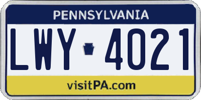 PA license plate LWY4021