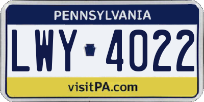 PA license plate LWY4022