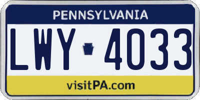 PA license plate LWY4033