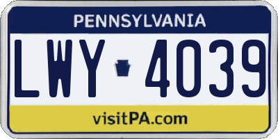 PA license plate LWY4039