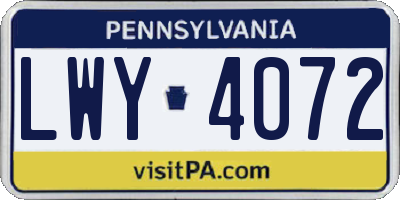PA license plate LWY4072