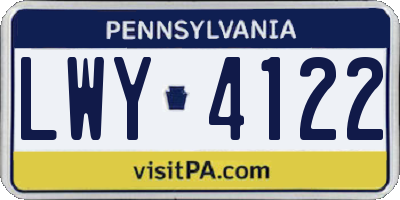 PA license plate LWY4122