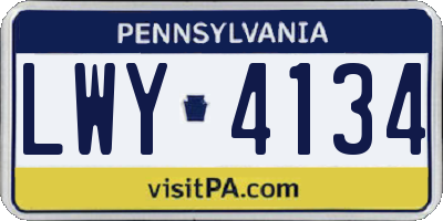 PA license plate LWY4134