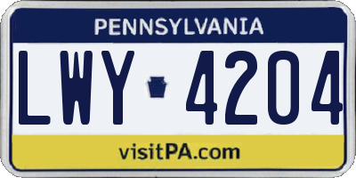 PA license plate LWY4204