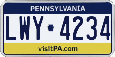 PA license plate LWY4234