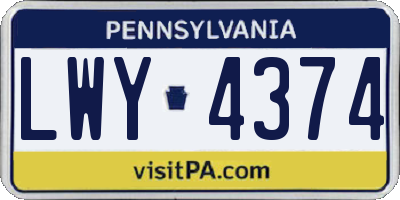 PA license plate LWY4374