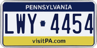 PA license plate LWY4454