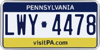 PA license plate LWY4478