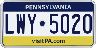 PA license plate LWY5020