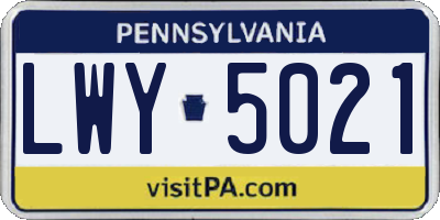 PA license plate LWY5021
