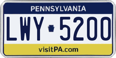 PA license plate LWY5200