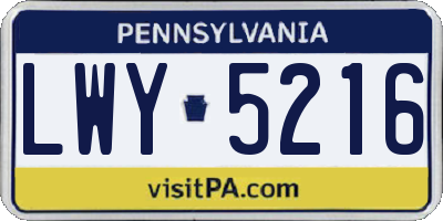 PA license plate LWY5216