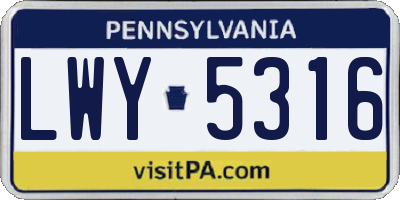 PA license plate LWY5316