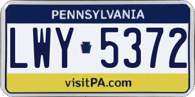 PA license plate LWY5372