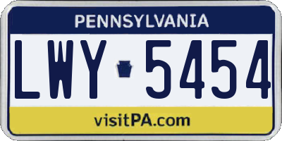 PA license plate LWY5454