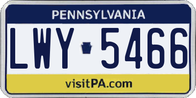 PA license plate LWY5466
