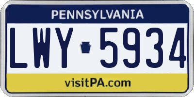 PA license plate LWY5934