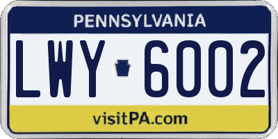 PA license plate LWY6002