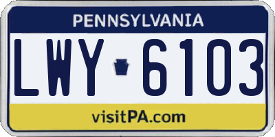 PA license plate LWY6103