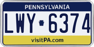 PA license plate LWY6374