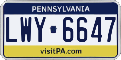 PA license plate LWY6647