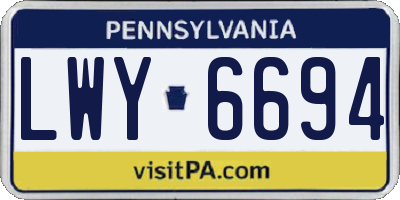 PA license plate LWY6694