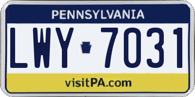 PA license plate LWY7031