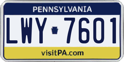 PA license plate LWY7601