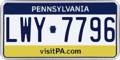 PA license plate LWY7796