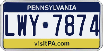 PA license plate LWY7874