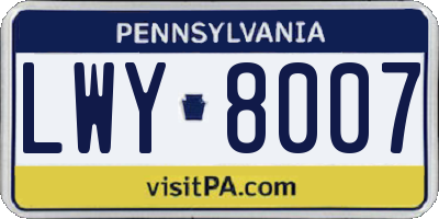 PA license plate LWY8007
