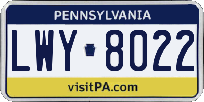 PA license plate LWY8022
