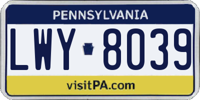 PA license plate LWY8039