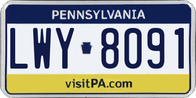 PA license plate LWY8091