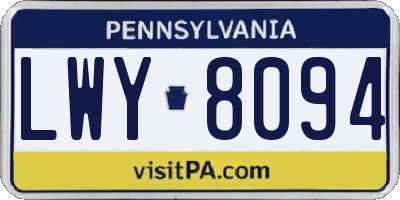 PA license plate LWY8094