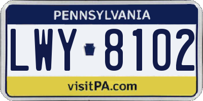 PA license plate LWY8102