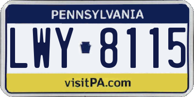 PA license plate LWY8115