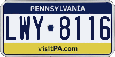 PA license plate LWY8116