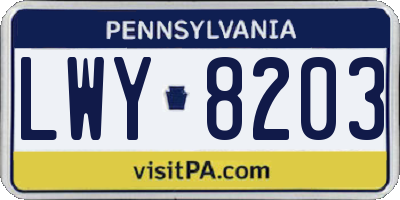 PA license plate LWY8203