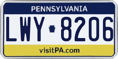 PA license plate LWY8206