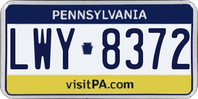 PA license plate LWY8372