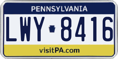 PA license plate LWY8416
