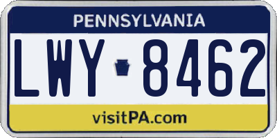 PA license plate LWY8462