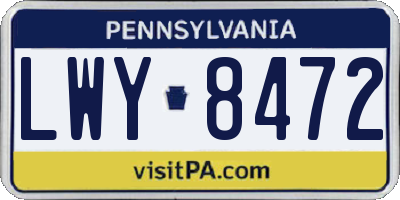 PA license plate LWY8472