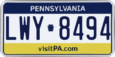 PA license plate LWY8494