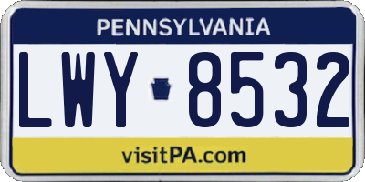 PA license plate LWY8532