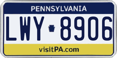 PA license plate LWY8906