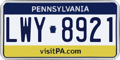 PA license plate LWY8921