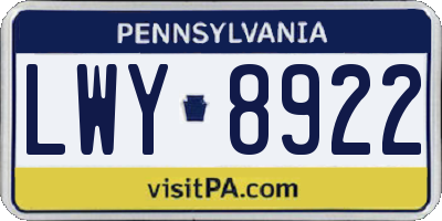PA license plate LWY8922